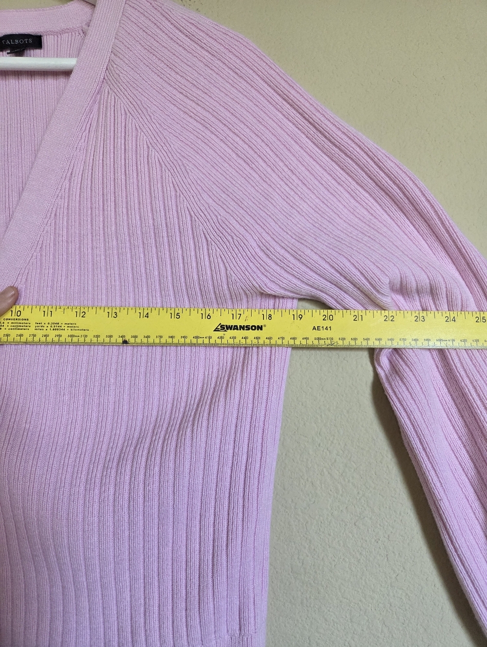 Talbots Soft Pink Ribbed V-Neck Button Cardigan - Picture 3 of 6